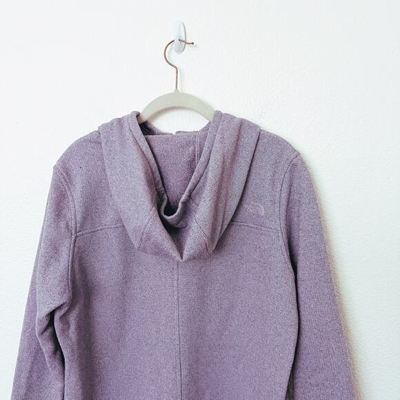 [The North Face] Purple Knit Stitch Fleece Hoodie Snap Button Mock Neck Sz Large - Picture 6 of 12